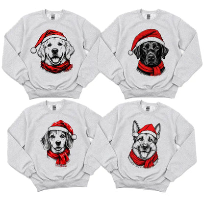 Santa Paws Christmas Dog Sweatshirt, 50 Dog Breeds in Festive Santa Hat Sweatshirt, Dog Lover Shirt, Funny Christmas Gift Sweatshirt