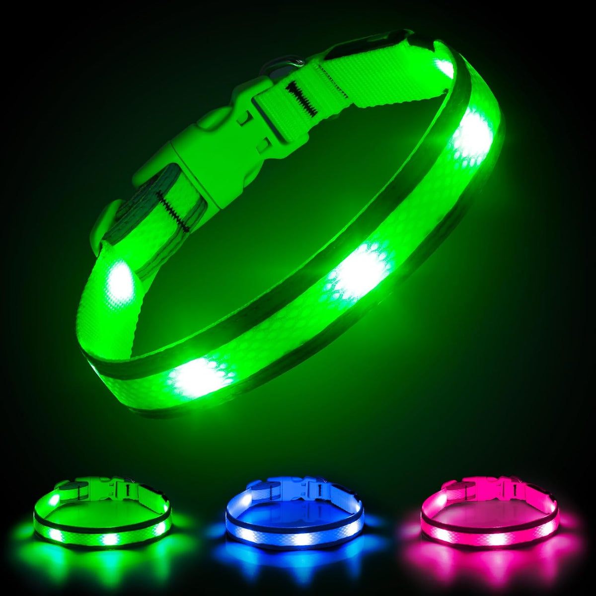 Light up Dog Collar - USB Rechargeable LED Dog Collar Glow in the Dark - High Visibility Glow Collar Light for Nighttime Walking (Large, Fluorescent Green)